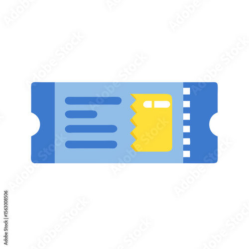 Flat illustration of a blue and yellow event ticket