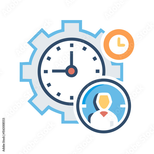 Gear clock and human silhouette graphic representation of time