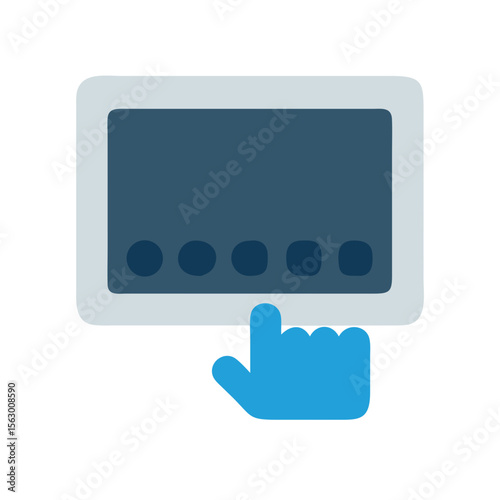 Finger touching screen on digital tablet device illustration