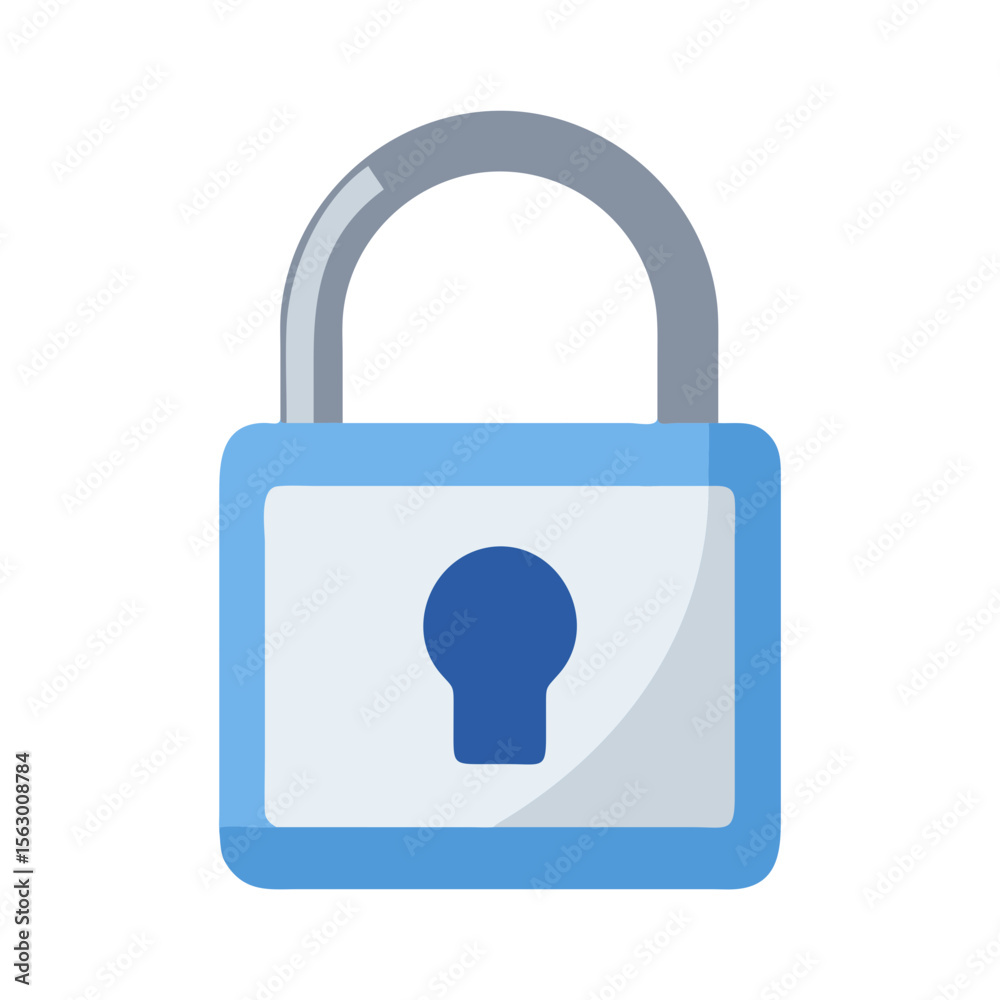 Simple padlock graphic with light blue frame and gray handle Simple padlock graphic with light blue frame and gray handle