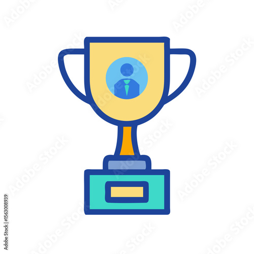 Blue and yellow trophy icon for business achievement concept