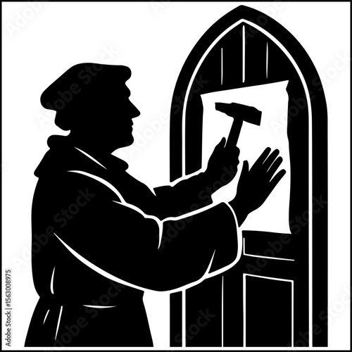 Martin Luther Nailing Theses Silhouette Vector