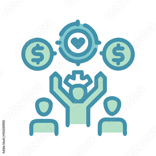 Team achieving financial goals and shared values illustration design