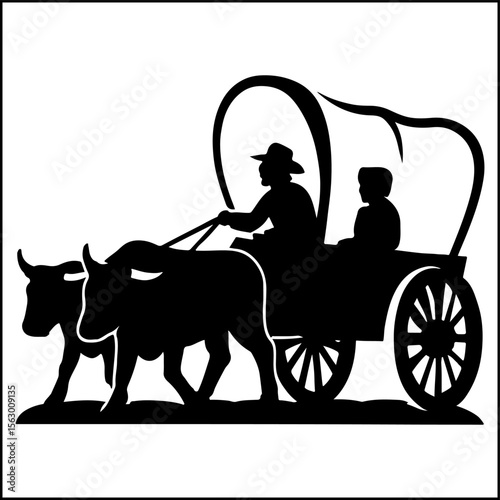 Pioneer Covered Wagon Silhouette Vector