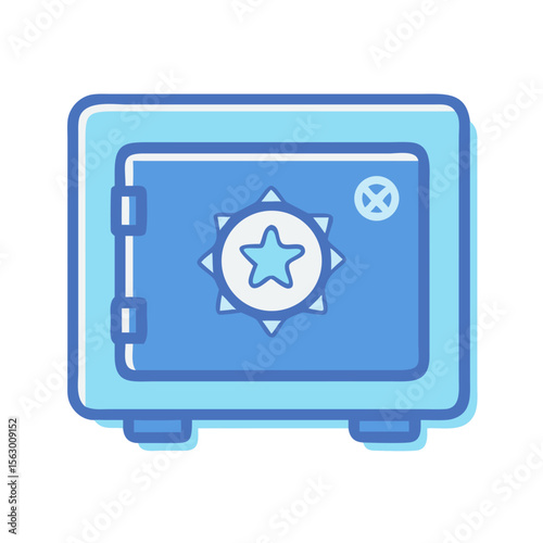 Stylized blue bank safe icon with star symbol