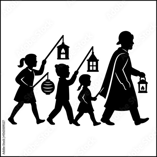 St. Martin’s Day Lantern Procession Silhouette Vector
