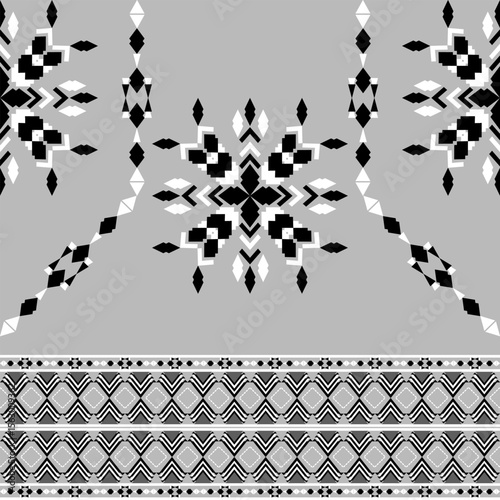 Geometric ethnic boho seamless pattern. Tribal vector texture. Embroidery on fabric. Patchwork texture. Tribal pattern. Native ethnic pattern. Wallpaper, textiles, elaborate borders, and backgrounds.