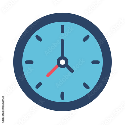 Blue cartoon style clock isolated on the black background
