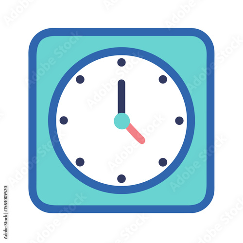 Square clock with simple design showing time around five