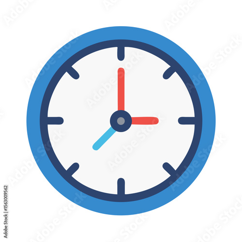 Flat clock illustration with minute hour and second hands