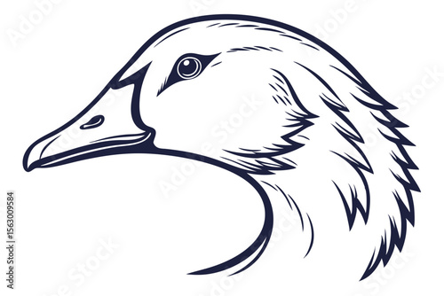 An outlined goose head is facing to the left in a minimalist style