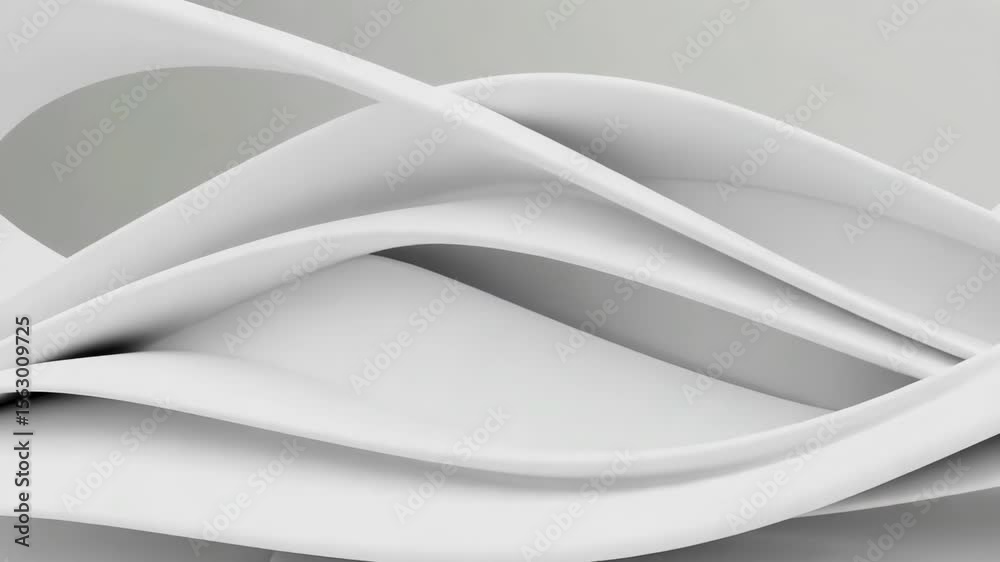 Smooth white curves form an abstract wave pattern against a clean background