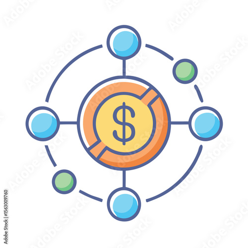 Connected dollar coin network represents financial data distribution