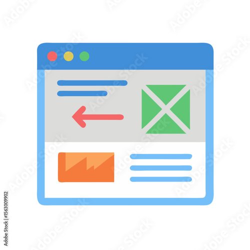 Flat design web browser screen with webpage interface elements