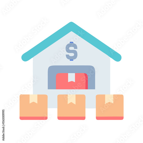 Modern flat icon design of warehouse and shipping boxes