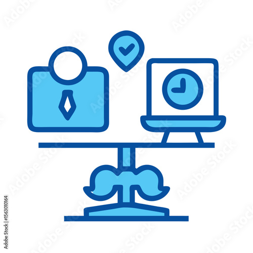 Work-life balance icon showing computer and worker on scale