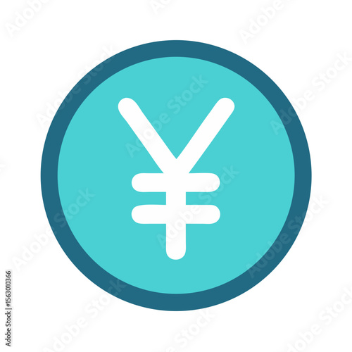 Yen symbol in blue circle with white icon flat