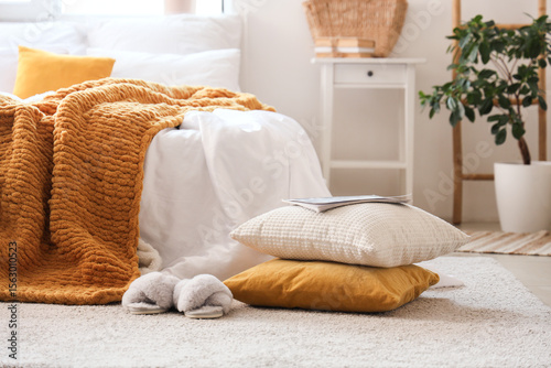 Interior of light bedroom w...