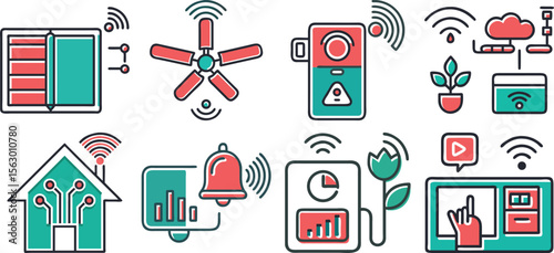 Modern colorful IoT and smart technology icons for app interfaces, automation tools, connected devices, and intelligent network dashboards.