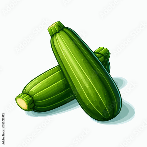 Two vibrant green zucchini, depicted in a graphic style, against a plain white background, ideal for a culinary or healthy living theme.