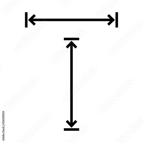 Long double arrow. Thin straight dual arrows with size. Vector Illustration and drawing on white background.
