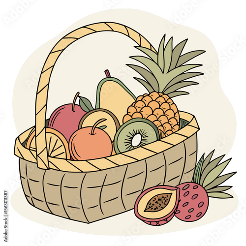 A basket filled with a variety of fresh and colorful fruits