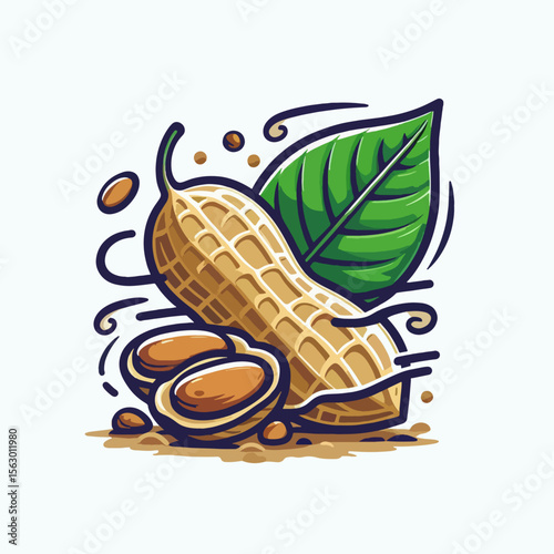 Colorful cartoon depiction of a peanut pod, split open to reveal its seeds,  set against a white backdrop.  The illustration is stylized and visually appealing.