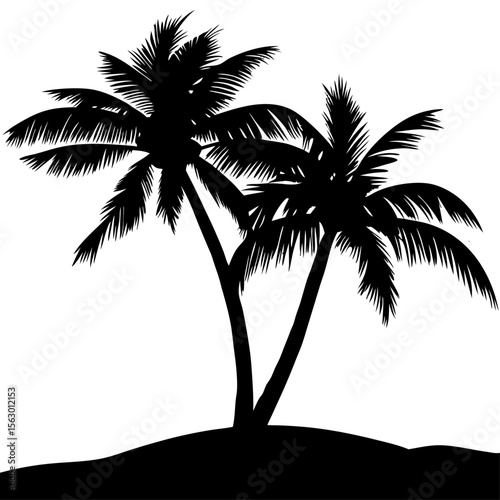 Minimal vector silhouette of a single palm tree, centered with no ground or soil. Isolated on transparent background, perfect for tropical, summer, and clean design projects.
