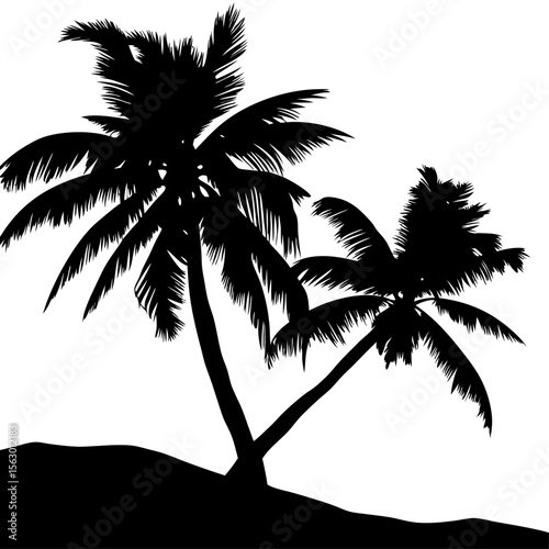 Minimal vector silhouette of a single palm tree, centered with no ground or soil. Isolated on transparent background, perfect for tropical, summer, and clean design projects.