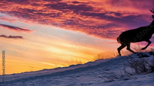 Majestic Christmas Deer Animated Silhouette at Sunset A Winter Wonderland Scene