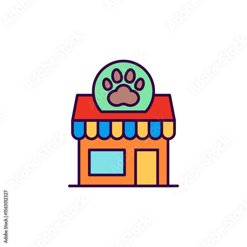 Pet shop icon. Pet store logo with paw print. Outline and line art vector illustration.
