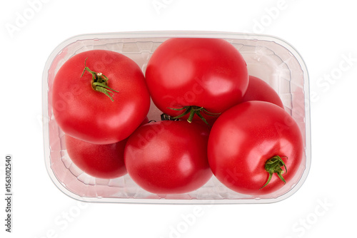 Red Tomatoes, Plastic Container, isolated on white background