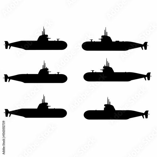 Black Submarine Silhouettes Set