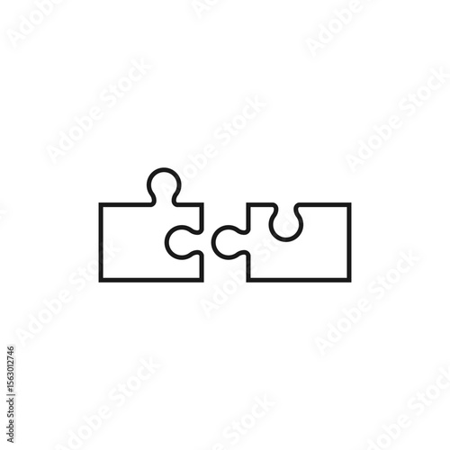 Two puzzle pieces, separated from each other. Vector outline icon.