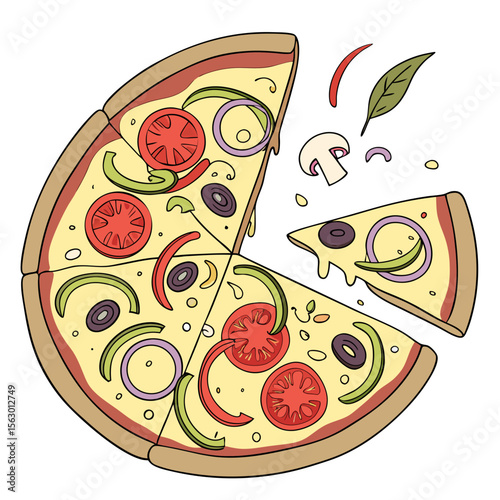A delicious pizza with a slice taken out of it