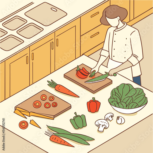 A chef is preparing vegetables in the kitchen