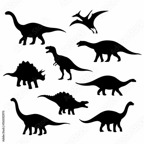 Set of Black Dinosaur Silhouettes