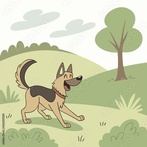 A tan and brown german shepherd running in a green field