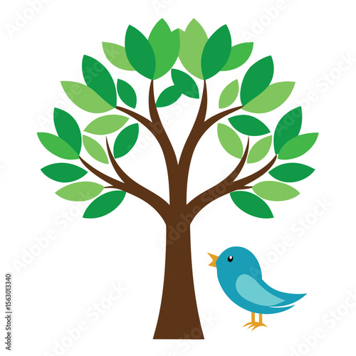 A tree with a bird perched on a branch, a simple and peaceful icon for nature, freedom, and new beginnings.