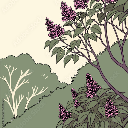 Lilac Bush Thicket Illustration