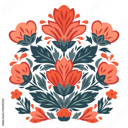 Vector decorative clip art of flower arrangement. Symmetrical stylized flowers. Summer bloom