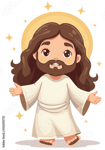 Cute cartoon God character for kids' Bible story or church events. Friendly religious mascot design.