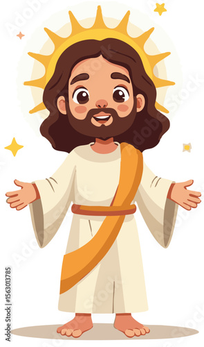 Cute cartoon God character for kids' Bible story or church events. Friendly religious mascot design.