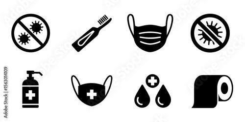 Health and Hygiene Icons Collection. Medical, Sanitation, and Preventive Care Symbols