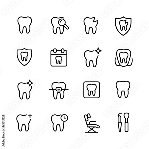 Dental Care Icons Set Line Art