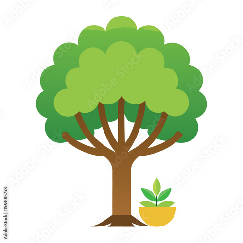 A tree with a single bird's nest in its branches, a simple and lovely icon for home, family, and new life.