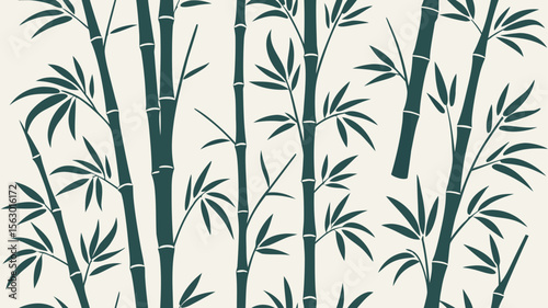 Seamless vector pattern with green bamboo leaves and branches, a natural Asian floral illustration