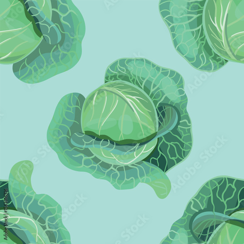 Cabbage pattern. Cartoon green young cabbage on white background