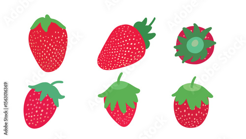 set realistic strawberries lying on white background