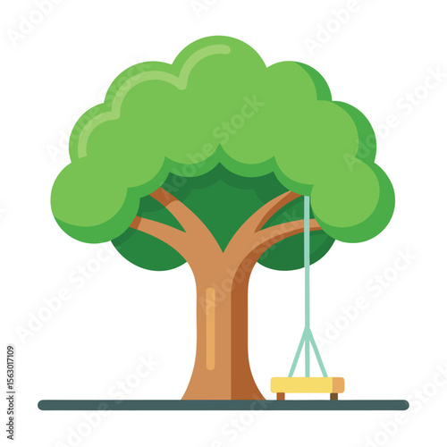 A tree with a simple swing, a classic and nostalgic icon for childhood, play, and happy memories.